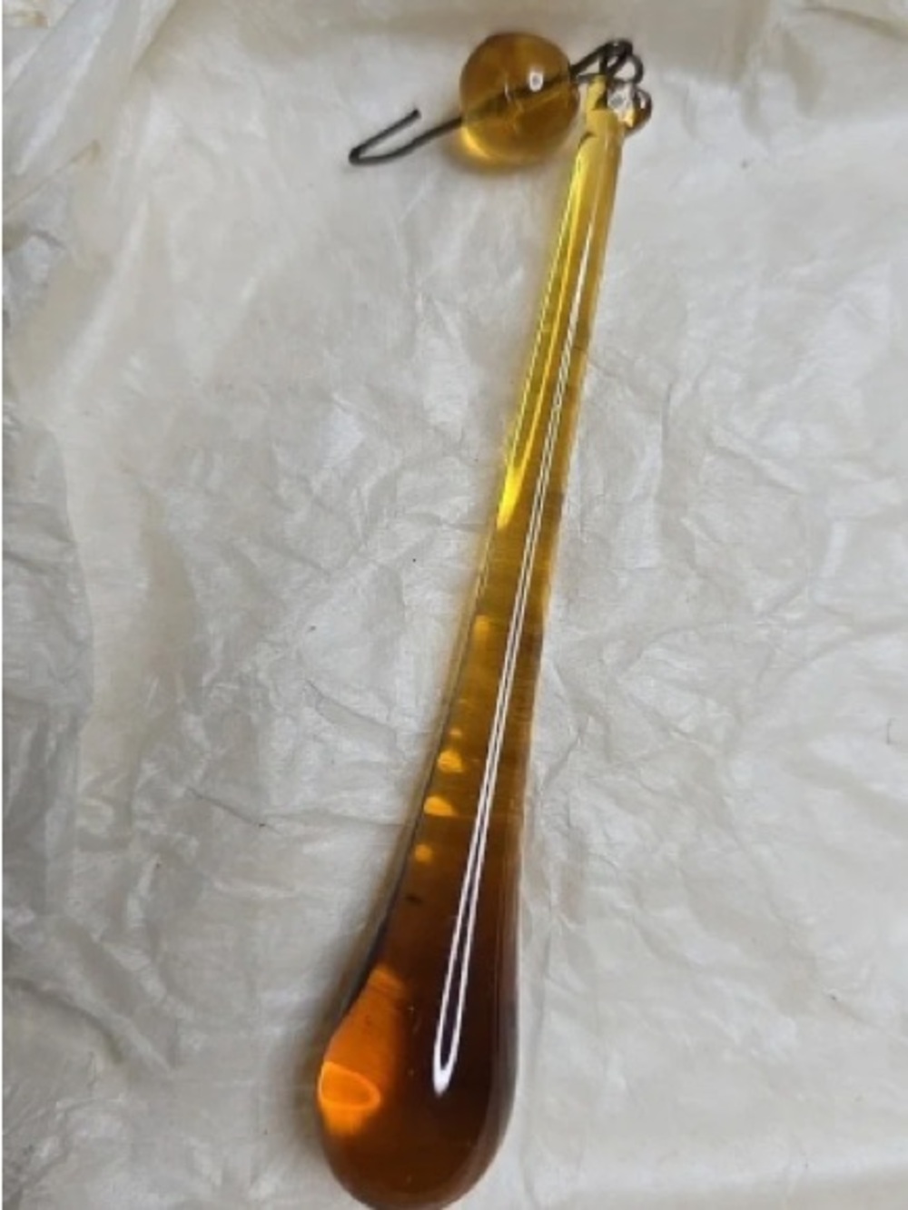 Amber Glass Teardrop Holiday Ornament - Warm Amber Accent